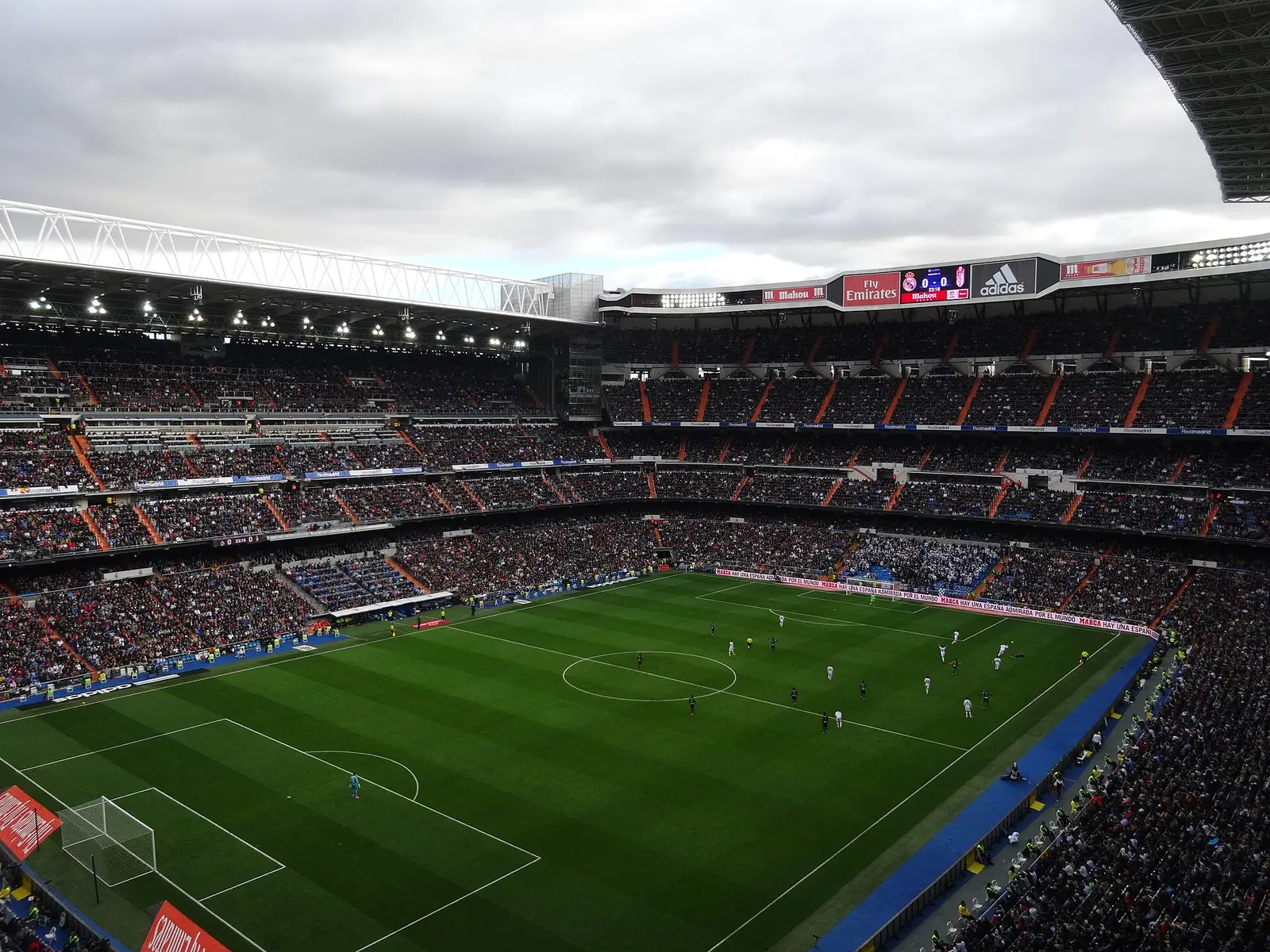 Interior of the Santiago Bernabeu stadium during a Real Madrid league match