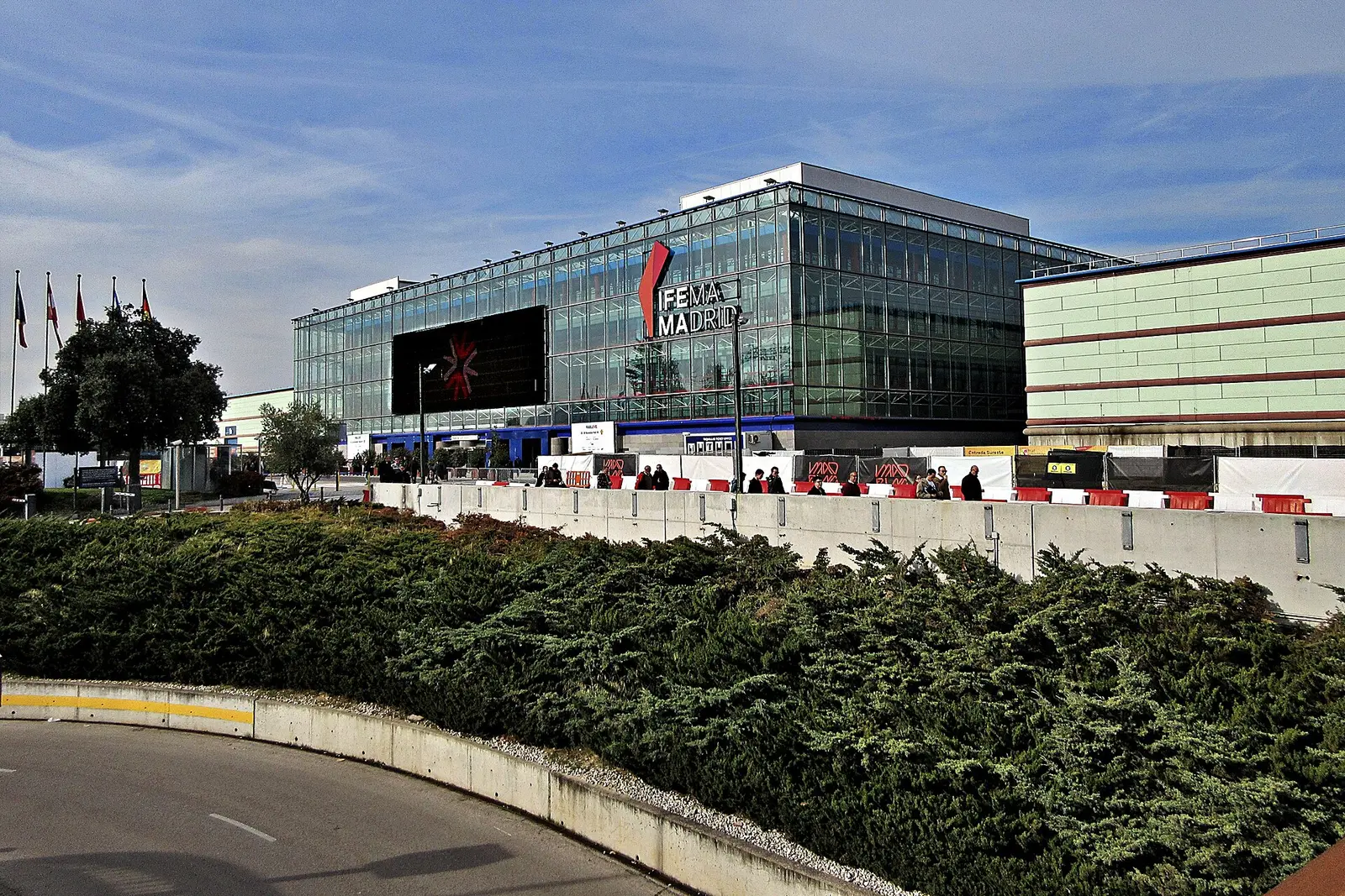 Glass front of the IFEMA exhibition centre in Madrid