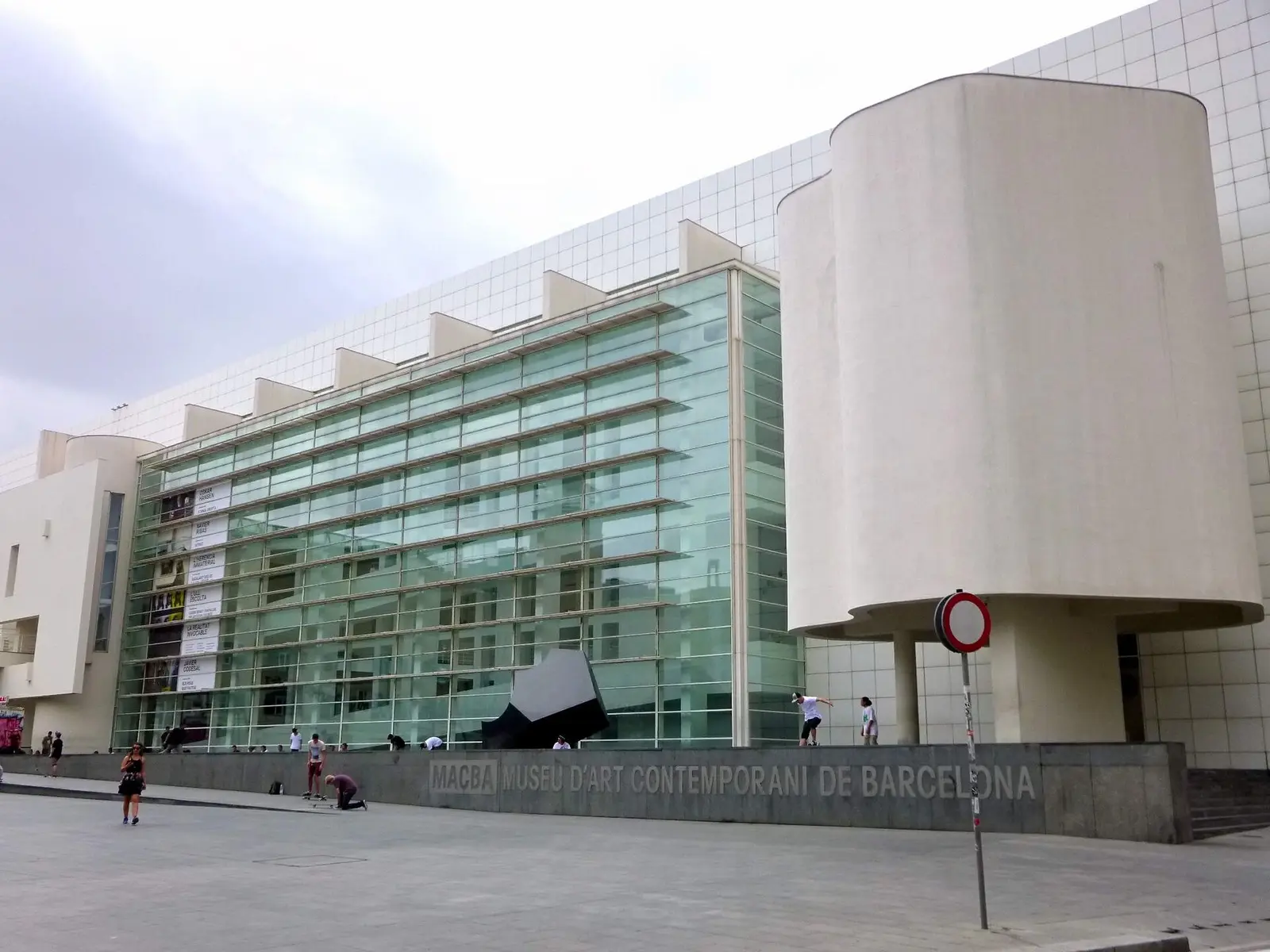 White glass facade of the MACBA contemporary art museum in Barcelona