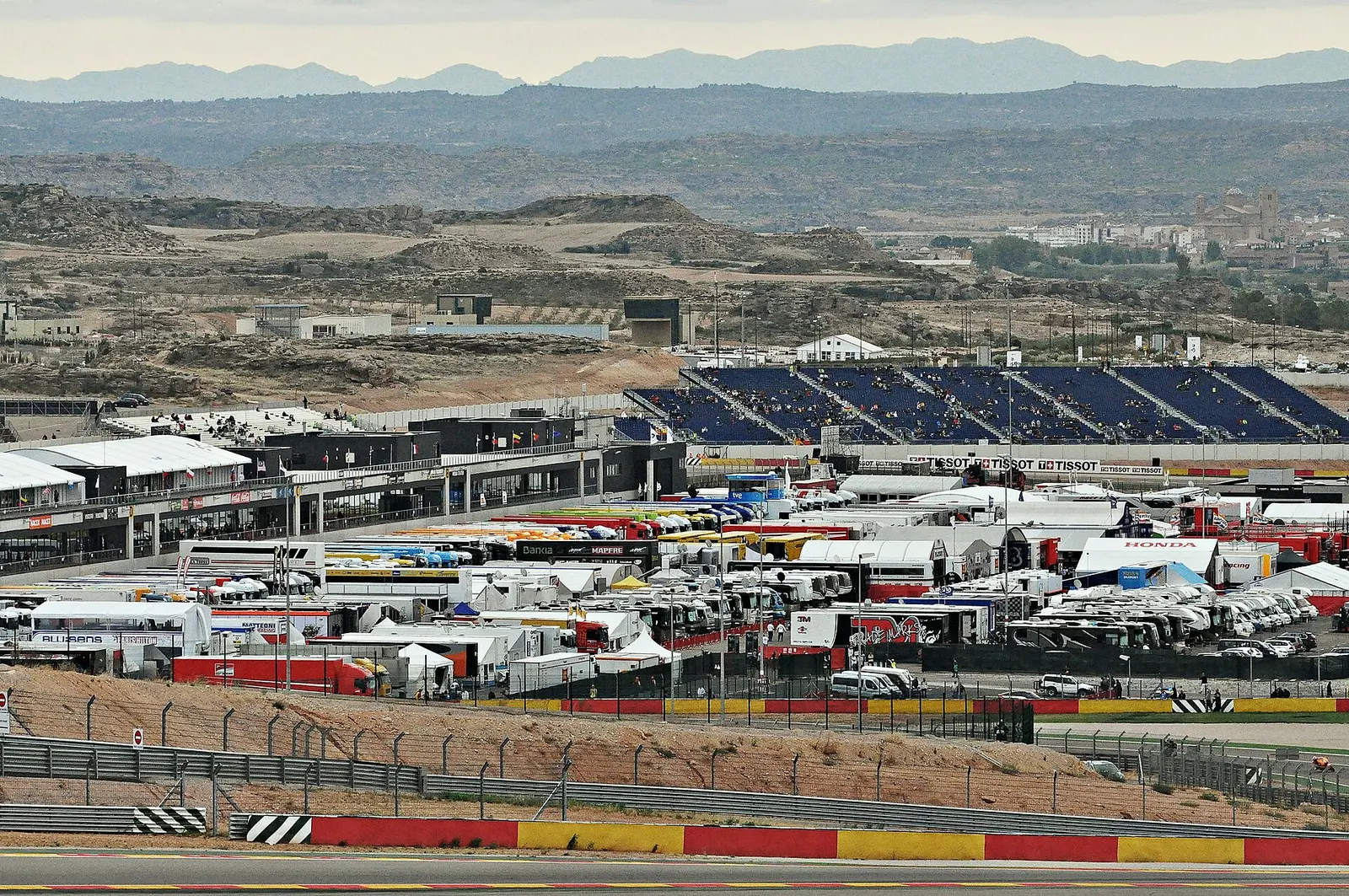 Paddock and grandstands at the MotorLand Aragon motor-racing circuit