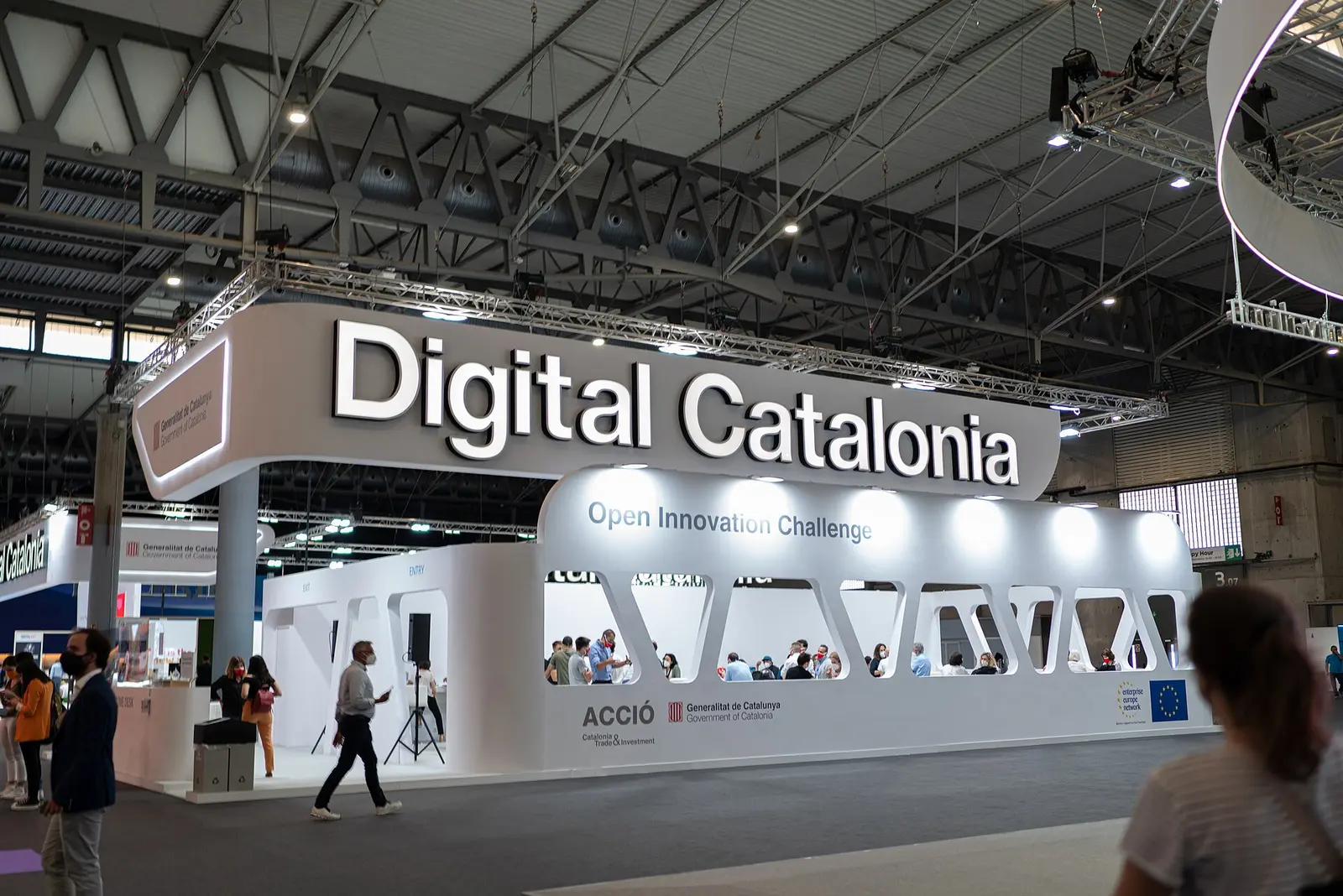 Exhibition hall with the Digital Catalonia stand at Mobile World Congress 2021 in Barcelona