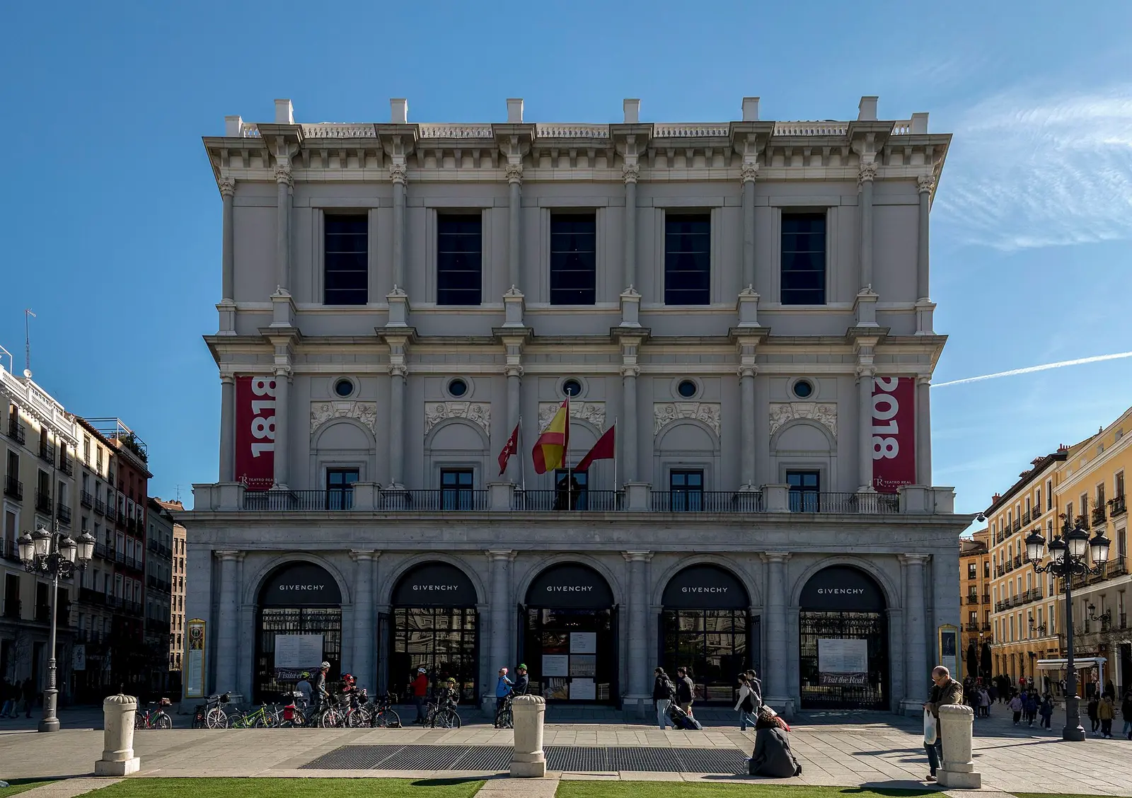 Facade of the Teatro Real opera house on Plaza de Oriente in Madrid