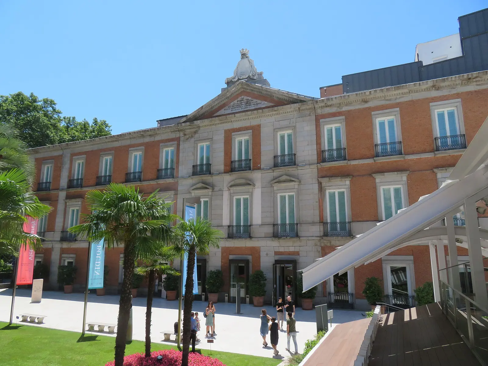 Brick and stone facade of the Thyssen-Bornemisza Museum in Madrid